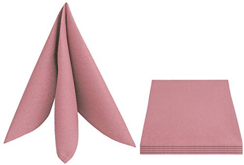 Leinen Optik Servietten 4er-Set Eckig 50 x 50 cm Altrosa/Rosa Abwaschbar Wasserabweisend Fleckschutz Pflegeleicht mit Saumrand