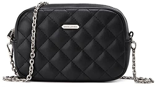 David Jones - Petit Sac Bandoulière Matelassé Femme - Mini Sac à Main Chaînes Porté Epaule Simili Cuir PU - Besace Sacoche Pochette - Sac Soirée Elégant Téléphone Shopping Voyage - Noir