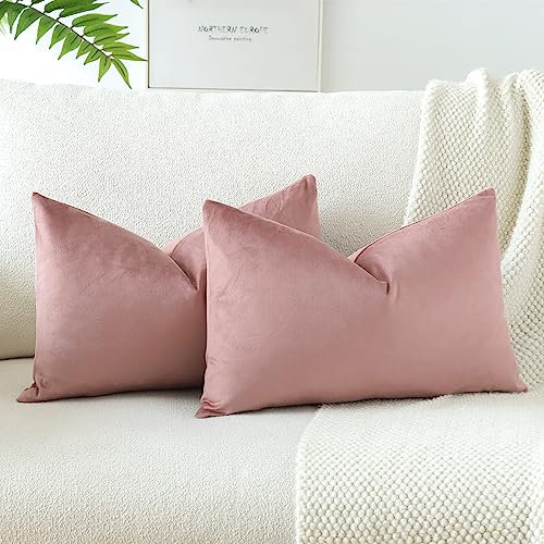 JOTOM Samt Kissenbezug Kissenhülle Sofakissen Dekokissen Kissenbezüge für Sofa Wohnzimmer Schlafzimmer 2er Set 30x50 cm Altrosa