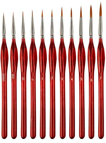 11 Stück Pinsel Set,Pinsel Set Malen,Feine Detail Pinsel für Acryl Aquarell Modellbau,hochwertige Miniatur Pinsel,für Malerei Ölfarben Körperbemalung Nägel,Rot