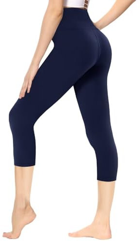 Gayhay Leggings Damen 3/4 Capri für Sport, 7/8 Sporthose High Waist Caprihose Blickdicht Leggins für Gym Yoga(Marineblau,XXL)