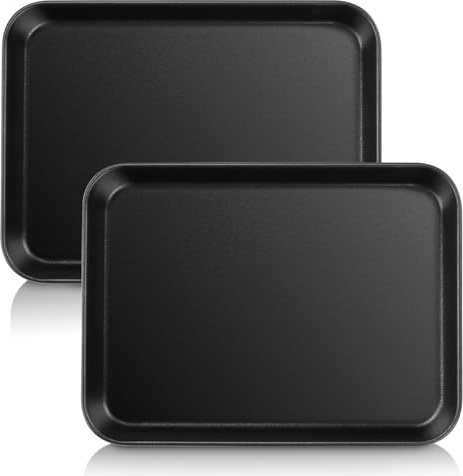 HaWare Mini Oven Tray Set of 2, Nonstick Carbon Steel Cookie Baking Sheet Pan for Cooking/Baking/Serving - 23.7 x 17.7 x 2.5 cm, Heavy-Duty & Non Toxic, Rust Resistant & Easy Clean - Black