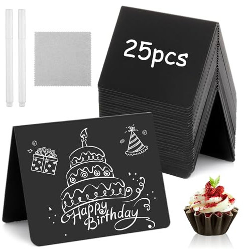 25 Stück Kreidetafel Klein Set, Mini Tafeln zum Beschriften, A-Form Preisschilder Aufsteller, Tischkarten für Buffet, Hochzeit, Party, Bäckerei, Café (Schwarz)