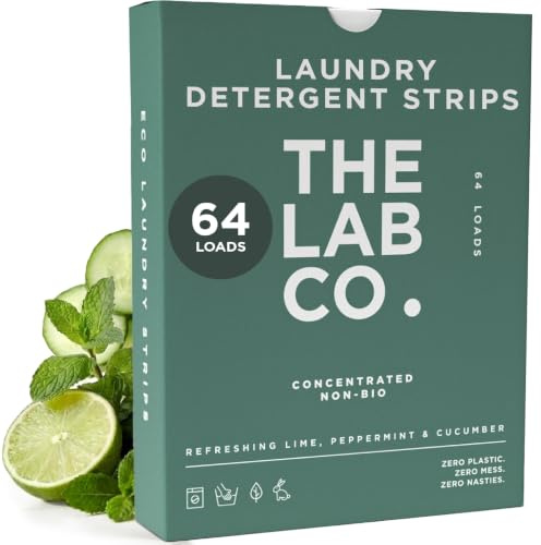 The Lab Co. Laundry Detergent Strips Washing Sheets | Eco Ultra-Concentrated | Non-Bio for Sensitive Skin | Non-Toxic Fragrance | EDC-Free | Lab-Tested | Refreshing Lime Eucalyptus Cucumber | 64 Loads
