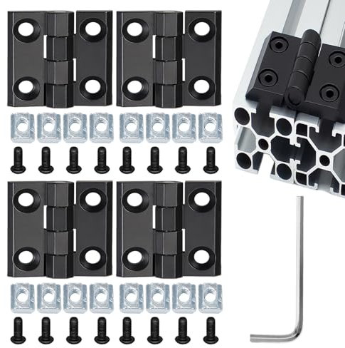 Pilikoll 4 Pièces Noir Charnières M4 pour Profilé en Aluminium 2020,6 mmCharnières de Portes Polies Exterieur Charnière Inox Charnières Aluminium pour Tables Pliantes, Armoires, Meubles