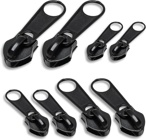 8Pcs Zipper Pull Replacement Set - Durable Zinc Alloy Zips - Zip Repair Kit - Assorted Sizes for Clothes, Jeans, Jackets, Luggage, Backpacks, Coats, Tents - Detachable & Universal Pulls