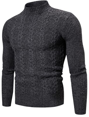 Maglione girocollo da uomo a maniche lunghe all'uncinetto tinta unita autunno inverno 2025 Y2K, B-228 Grigio Scuro, XL