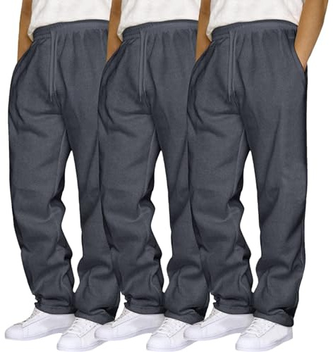 Lot de 3 joggings pour homme coupe ample avec cordon de serrage et taille élastiquée, bas de survêtement décontractés amples à jambes larges extensibles pour gym sport course à pied, pantalons de