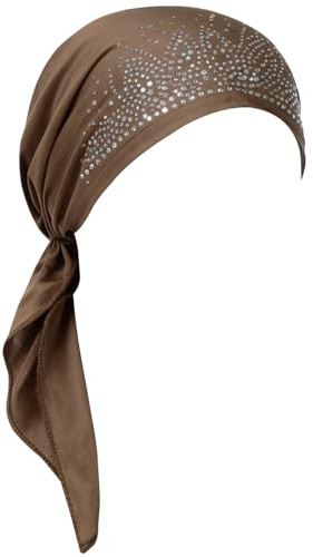 ORKSEA Chemo Headwear for Women Rhinestone Pre-Tied Head Scarf Headwraps Soft Turbans Cancer Hats Beanie Coverings Scarves Brown