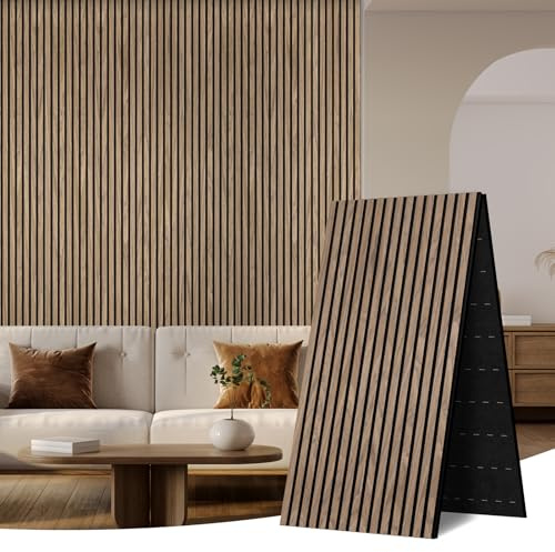 AKK-ART 5 Pack Acoustic Wall Panels 2400x600mm-7.2m² Folding Wooden Slat Wood Wall Panels,Decorative & Sound Absorbing Wood Acoustic Panels for Home Living Room Bedroom Walnut