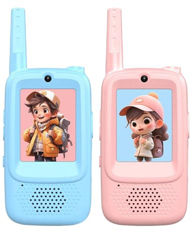 Walkie Talkie Per Bambini | 2 Pezzi Ricetrasmettitore Video Con Schermo HD E 4 Cambiatori Di Voce,Radio Giocattolo Ricaricabile Per Bambini | Per Campeggio Escursionismo Avventura Indoor Gioco Di Ruol