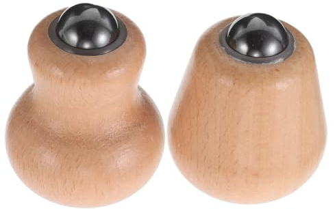 LALADEFIEE Masseur Manuel en Bois Lot de 2 Billes Rotatives – Bâton de Massage Dorsal et Facial Compact – Outil de Massage du Cou et Corps pour Soins Peau à Domicile et Usage Voyage