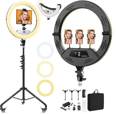 22 Ring Light with Stand: Lockable Wheels, LED Display & Foldable,