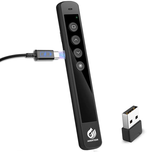 AMERTEER Wireless Presenter Remote – Presentation Clicker with 2.4GHz RF Hyperlink & Volume Control, Built-in Rechargeable Battery, Compatible with Keynote, PowerPoint, Mac, PC, and Laptops