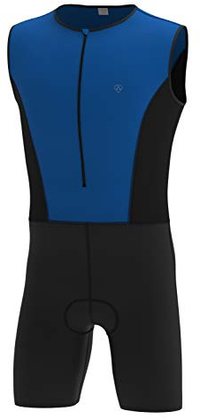 DHERA Men's Trisuit Triathlon Padded Sleeveless Suit Duathlon Running Swimming Cycling Skin Suit (Colour-Blue, Size-L)