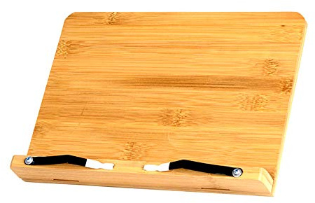 Bambu bokstativ, läsvisning köksstativ med 2 sidohållare i metall för matlagning av kokböcker, recept, iPad, surfplattor (liten)