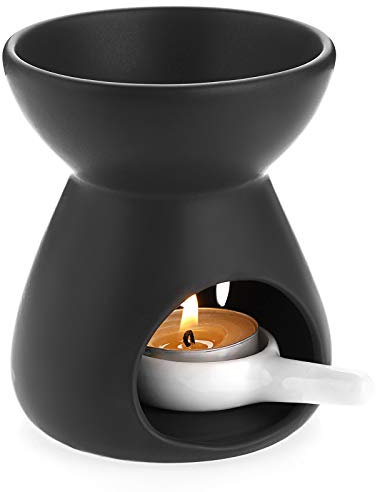 BSTKEY Keramik-Ölbrenner, Aroma-Diffusor, dekorativer Wachsschmelzbrenner mit kleinem Kerzenlöffel, Kerzenbrenner für Home Office, Trichtermodell (Schwarz)