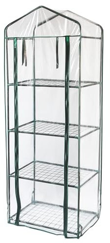 Mini-Gewächshaus Foliengewächshaus mit 4 Regale und Kunststoffabdeckung PVC Garten Pflanzenzucht Treibhaus Tomatenhaus Pflanzenhaus