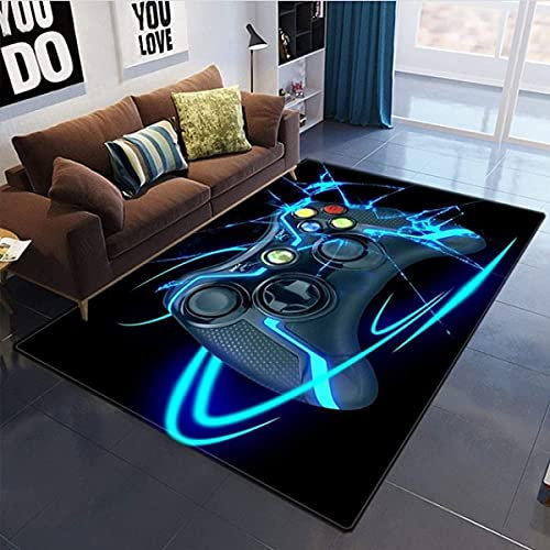3D Anime Gamer Teppich Kinder Jungen Groß Kinderzimmer Gaming Teppich Schlafzimmer Dekoration Wohnzimmer Kurzflor Krabbelmatte Modern Weich Kinderteppiche Waschbarer Blau Schwarz (120x160 CM)