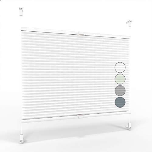 ALOHA Plissee ohne Bohren Klemmfix Faltrollo Plisseerollo Blickdicht Sonnenschutz Jalousie für Fenster & Tür (Weiß / 40x100cm / Breite x Höhe)