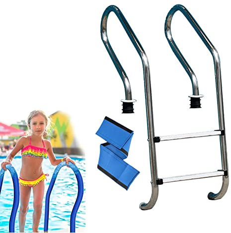 Lsoiup Eingelassene Edelstahl-Poolleiter mit Blauer Griffabdeckung, EIN- und Ausstiegssystem für eingelassene Schwimmbecken, max. 200 kg belasten