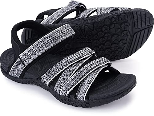 WHITIN Women's Hiking Sandals with Arch Support Orthopedic Sole Cushion Size 8 Traps with Adjustable Hooks Camping Outdoor WhiteMulti 38