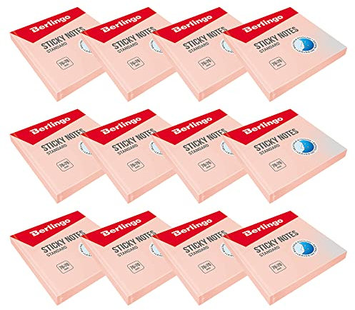 Berlingo Klebezettel Block, 76x76 mm, 12 Blöcken, 100 Blatt pro Block, klebende Notizzettel für Notizen und To-Do-Listen, Serie Standard, rosa