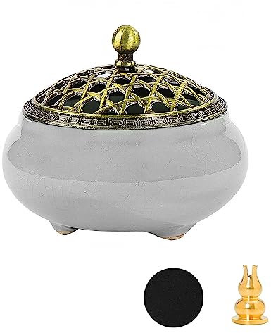 DXiongW Räuchergefäß Keramik Weihrauchbrenner Räuchergefäß 9,5x5,5 cm Räuchergefäß Räucherschale Räuchergefäß mit Deckel mit Ministänder für Retro Räucherdeko Wohnzimmer Meditation Yoga