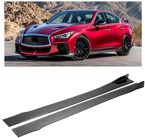 HECASA Pair Side Skirt Body Kit Replacement Compatible with 2014-2023 Infiniti Q50 All Model Rocker Panel Guard Extension Splitter Lip Carbon Fiber Look (ABS Plastic)