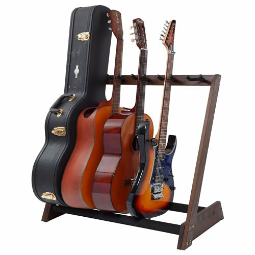 Nefelibata Supporto multiuso per chitarra 5 stand Supporto da pavimento per chitarra in legno per chitarre e custodie, chitarre elettriche, chitarre acustiche, bassi, violoncelli - frassino tedesco