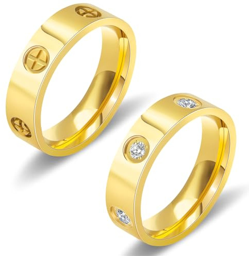 Sfloemm Love Friendship Gold Rings for Women:Wedding Band 18k Gold Ring Cubic Zirconia Stainless Steel Promise Ring Jewelry Birthday Gifts for Women,Size 6-10