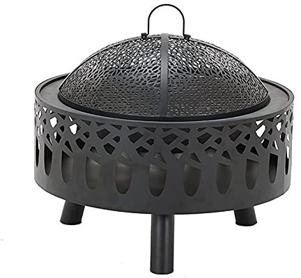 Foyer extérieur, Bol à feu en métal avec tisonnier/Grille à Charbon/Couvercle en Maille, Chauffage de terrasse de Jardin, Barbecue, feu de Joie de Camping