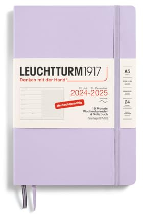 LEUCHTTURM1917 370620 Veckokalender och anteckningsbok 2025, medium A5 softcover – 18-månaders planerare, 80 g, linjerad – lila