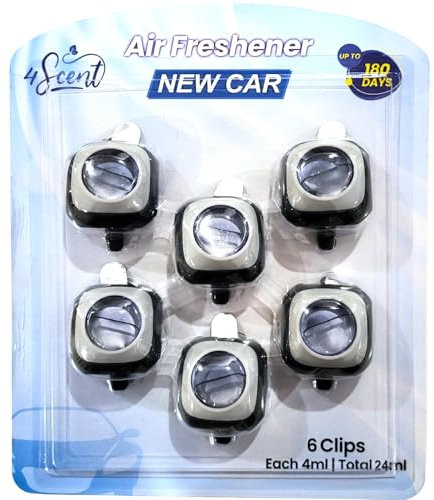 4SCENT Car Air Fresheners Vent Clip | Scented Car Accessories for Men and Women | Car Odor Eliminator with Essential Oil | Long-Lasting Fragrance up to 180 Days | 6 count 4 ml Each | New Car