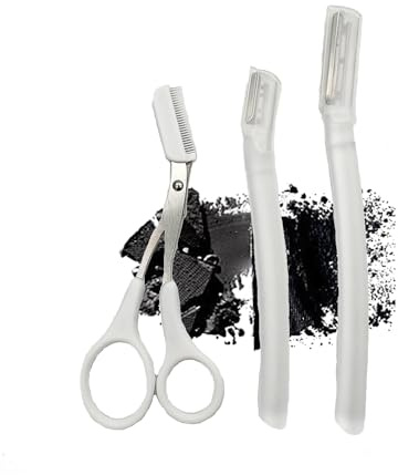 Ksvsonrvi Juego de maquinillas de afeitar para cejas, 2 maquinillas de afeitar con cubierta protectora, 1 tijera, eliminación de pelos faciales, afeitadoras faciales (transparente)