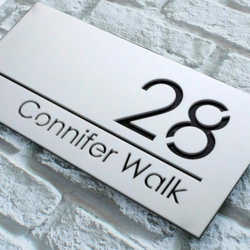 Placa personalizada para números de casa al aire libre, placa de número de casa personalizada de acrílico moderno cortado con láser 3D, placas de dirección con nombre de calle para casa (blanco y