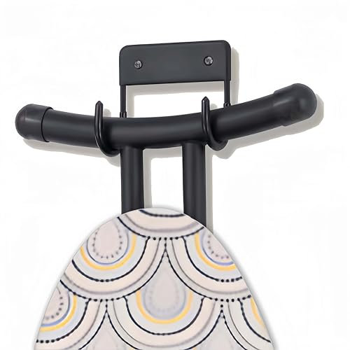 QMAHA Soporte de pared de acero inoxidable para tabla de planchar, ganchos para tabla de planchar montados en la pared para colgar, organizador de soporte de pared para almacenamiento de tabla de