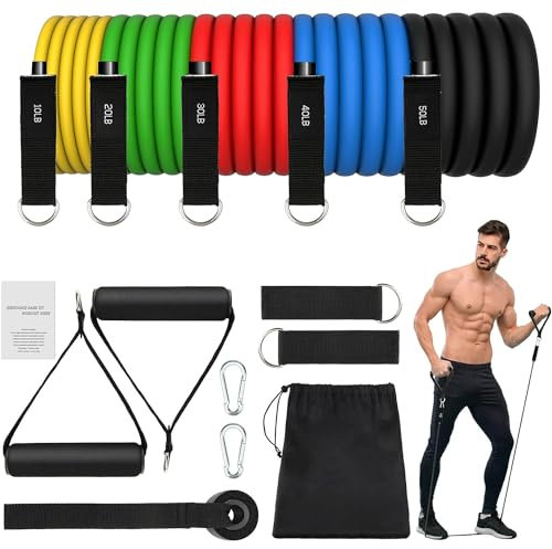 JATEKA Fitnessbänder 5er Set, Sports Resistance Bands 5 widerstandsbänder, Widerstandsbänder mit Türanker, Griffe, Knöchelriemen, Tragbarer für Muskelaufbau und Pilates Männer Frauen