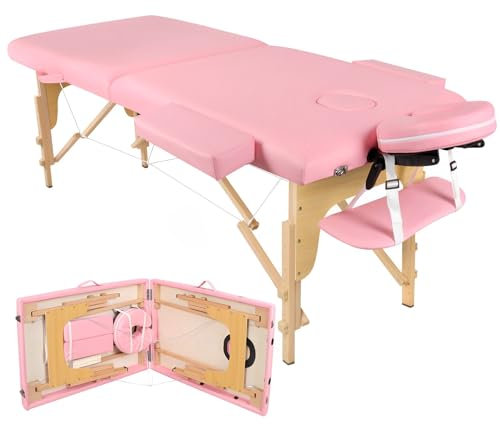 Higliocas Camilla de Masaje Plegable Estetica: Mesa de Masaje Madera de 2 Zonas - Cama de Masajes Portatil para Fisioterapia Tatuaje y SPA