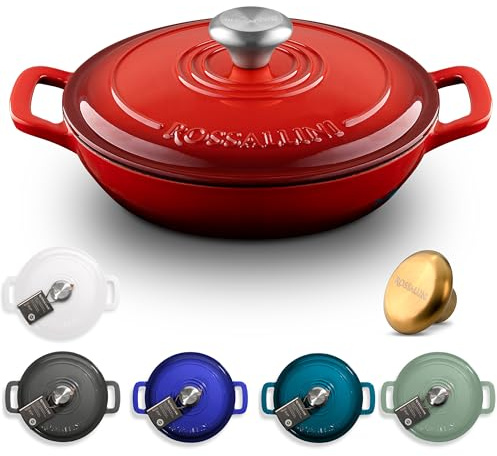 ROSSALLINI Signature Enameled Cast Iron Braiser, Non-Stick Serving Pot with Tight Fitting Lid for Perfect Roasting, Baking, Sauteing, Searing, and Pan Frying | 2.25Q (2.1L) - Sage
