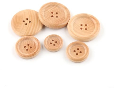 Aprilsunnyzone Lot de 20 boutons en bois, pour accessoires de vêtements, couture, tricot, projets de bricolage, artisanat, scrapbooking, couleur naturelle, plusieurs tailles, 4 trous (20 mm)