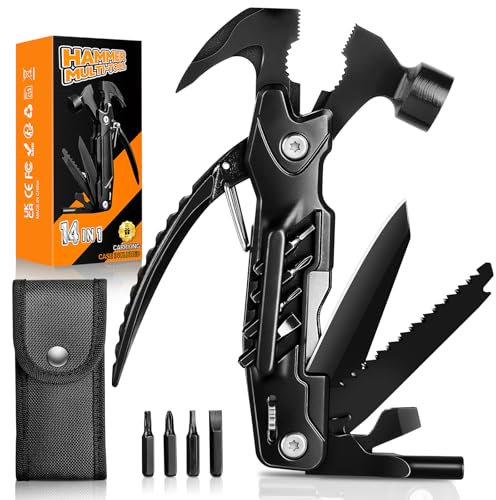 ISEYOU 14-in-1 Multitool Gadget Utili con Blocco di Sicurezza, Attrezzo Multifunzione Idee Regalo Uomo Compleanno, Regali Festa del papà, Regali per Lui, Multiuso Tool per Campeggio/Escursionismo