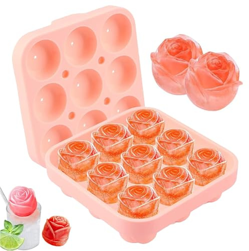 YXHZVON Moldes de Cubitos Hielo Silicona, 1 Piezas Rosa Cubiteras para Hielo con Tapa, Cubitera Silicona sin BPA para Whisky, Cócteles y Bebidas Refrigeradas