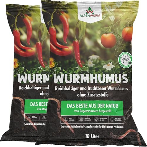Alpenwurm Wurmhumus 20L | Wurmkompost pur | organischer Dünger | Bio Dünger (2x 10 Liter)