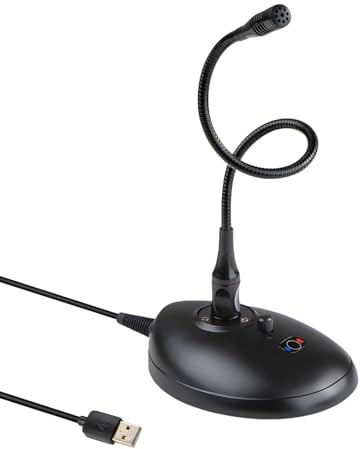 Micrófono USB de cuello de cisne con silencio de un solo toque, pastilla omnidireccional de 360°