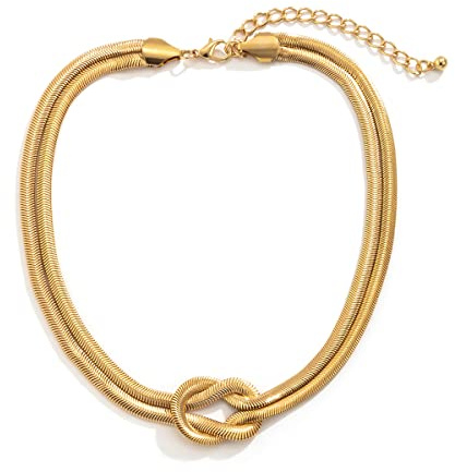 PLOUTOS Chunky Gold Knot Choker Necklace for Women Adjustable Double Snake Chain Design Bold Statement Fashion Jewelry Accessory For Party Daily Wear Gift (Gold)