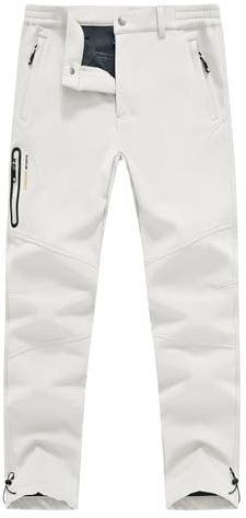Rdruko Men's Winter Snow Pants, Waterproof Windproof Softshell Fleece Lined Insulated Zip Pocket Hiking Ski Motorcycle (White Grey, 38)