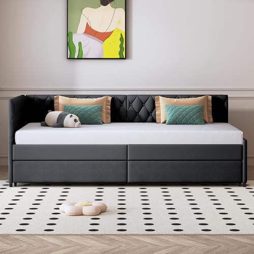 HYNHXBP Sofá Cama Convertible 90/180 x 200 cm, Sofá Cama Multifuncional de 2 plazas con somier de láminas, Extensible de Terciopelo para Salón o Dormitorio (Gris -B)