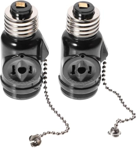 DIYEAH 2 piezas Casquillo Portalámparas E26 con Cadena, Adaptador Bombilla con Enchufe de Dos Tomas, Portalámparas con Tirador para Lámparas de Interior