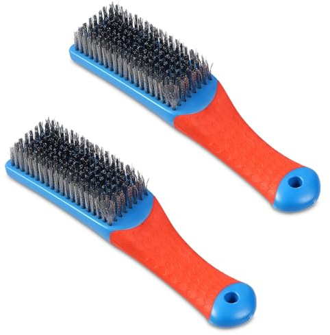 Flintronic Brosse Metallique a Main, 2 Pièces Brosses Métalliques en Acier Inoxydable, Poignée en Silicone Antidérapante, Fil d'Acier Inoxydable Dense à 8 Rangs, pour Nettoyer les Surfaces Métalliques